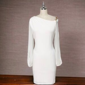 Ivanka Trump White Sheath Dress Sheer Long Sleeves 4 Small